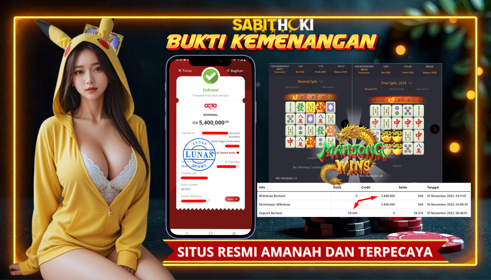 SELAMAT KEPADA MEMBER SETIA SABITHOKI YANG BERHASIL JACKPOT DI PERMAINAN MAHJONG 1